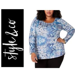 🫐 STYLE & CO Blue Embellished Tunic Top Blouse NWT 2X